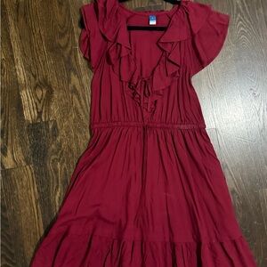 Old Navy Women's Red Wine Ruffle V-Neck Dress